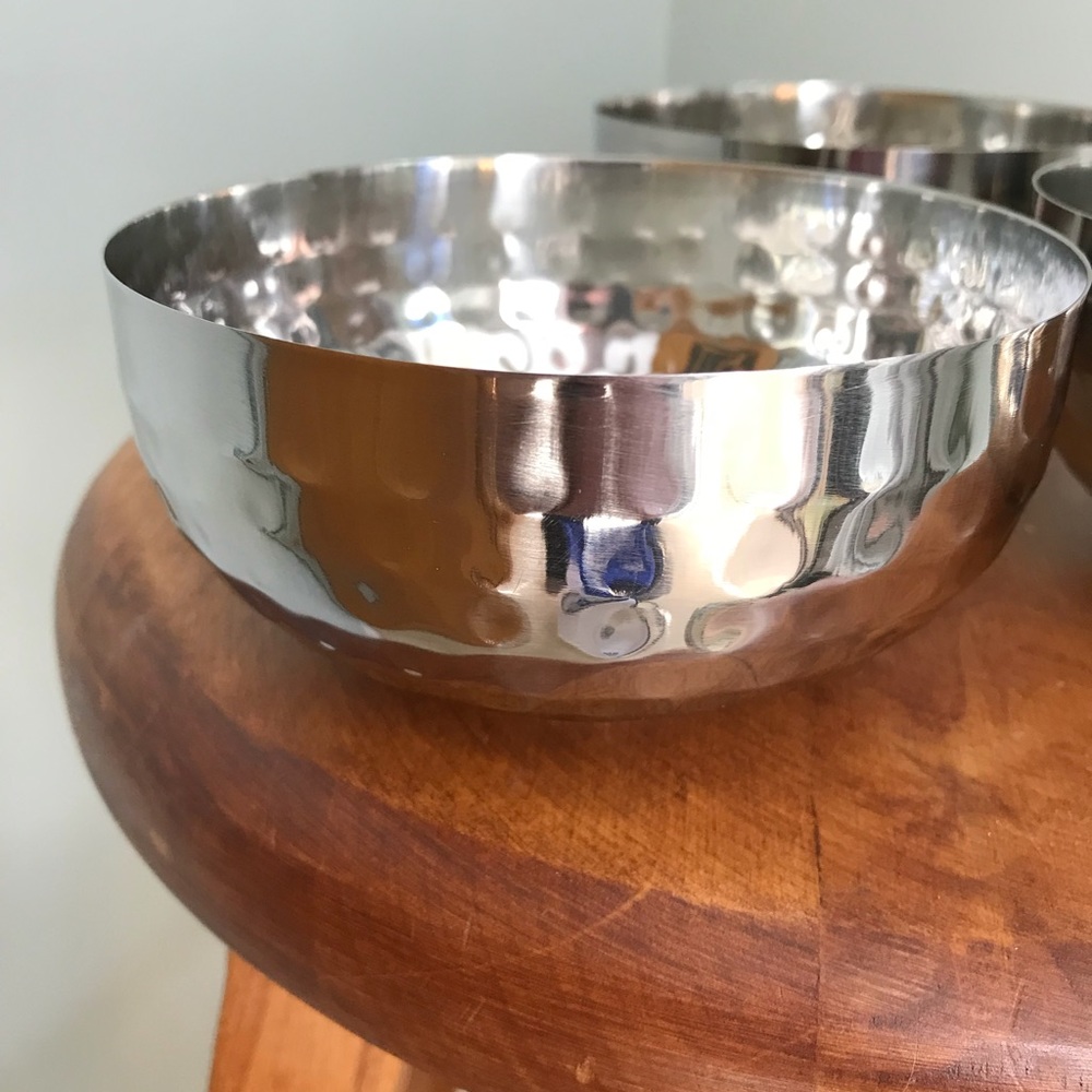 Set of 6 Hammered Stainless Steel Metal Small Bowls